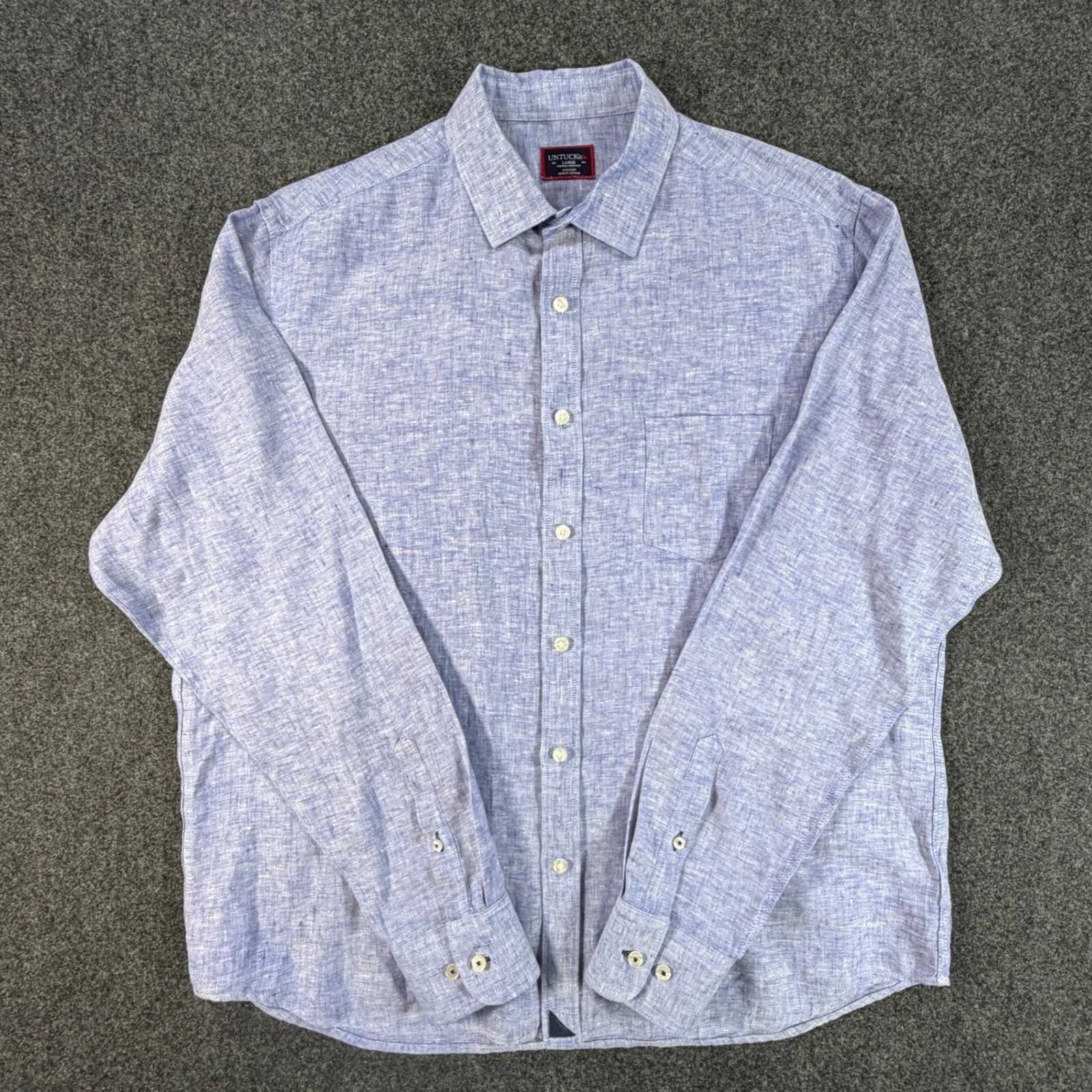 UNTUCKit Mens Large Blue 100% Linen Wrinkle Resistant Button Down Shirt