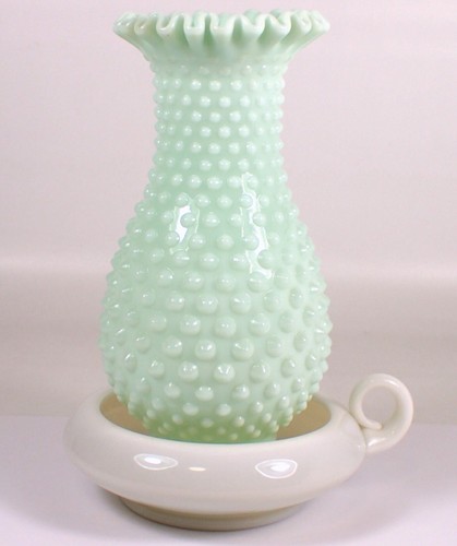 MINT Vtg Fenton Turquoise Milk Art Glass Hurricane Fairy Lamp Candle Holder - 第 1/14 張圖片