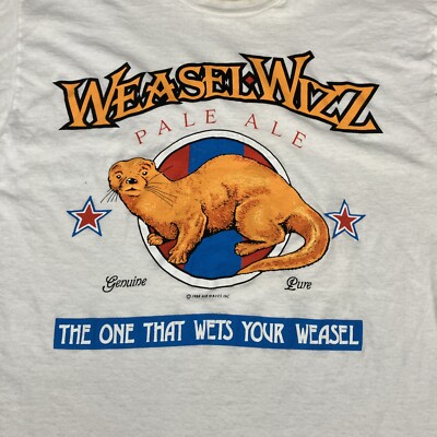 Vintage 80s WEASEL WIZZ parody beer single stitch white tee on