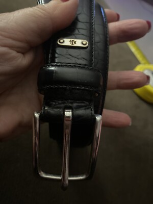 RALPH LAUREN Black Genuine Italian Leather Croc Print Silver  display picture 2