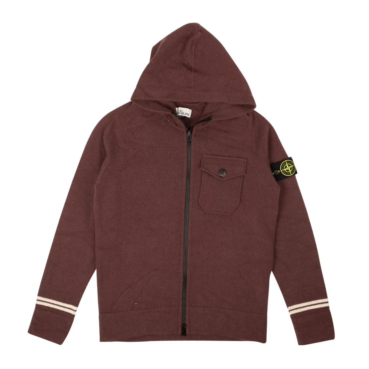 NWT STONE ISLAND Wine Purple Knit Wool Blend Zip Up Hoodie Size S