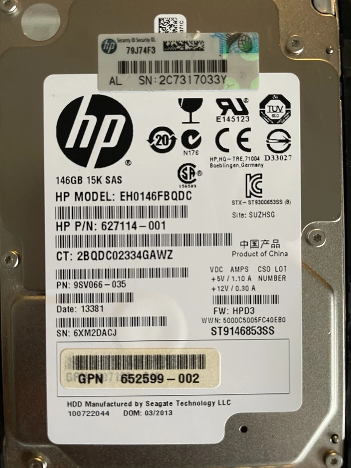 Hard Drive HP EH0146FBQDC 627114-001 146GB 15000RPM 64MB CACHE SAS-2 2.5 Disk - Immagine 2 di 4