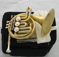 Newest Brushed Brass Bb Mini French Horn With Case Mouthpiece Free shipping