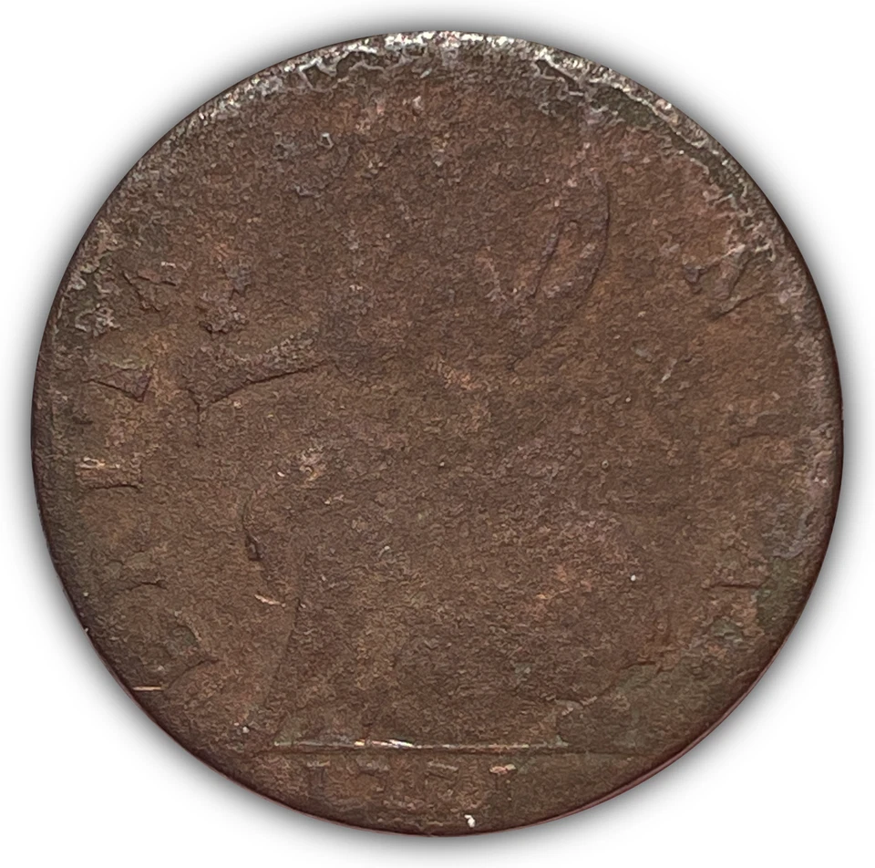 1771 Machin's Mill Halfpenny Colonial Copper New York Fine Coin Corrosion #23619 - Image 2 of 3