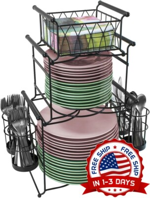 Escurridor De Platos Juego De Desmontable Estante Organizador Gran 3 Niveles NEW