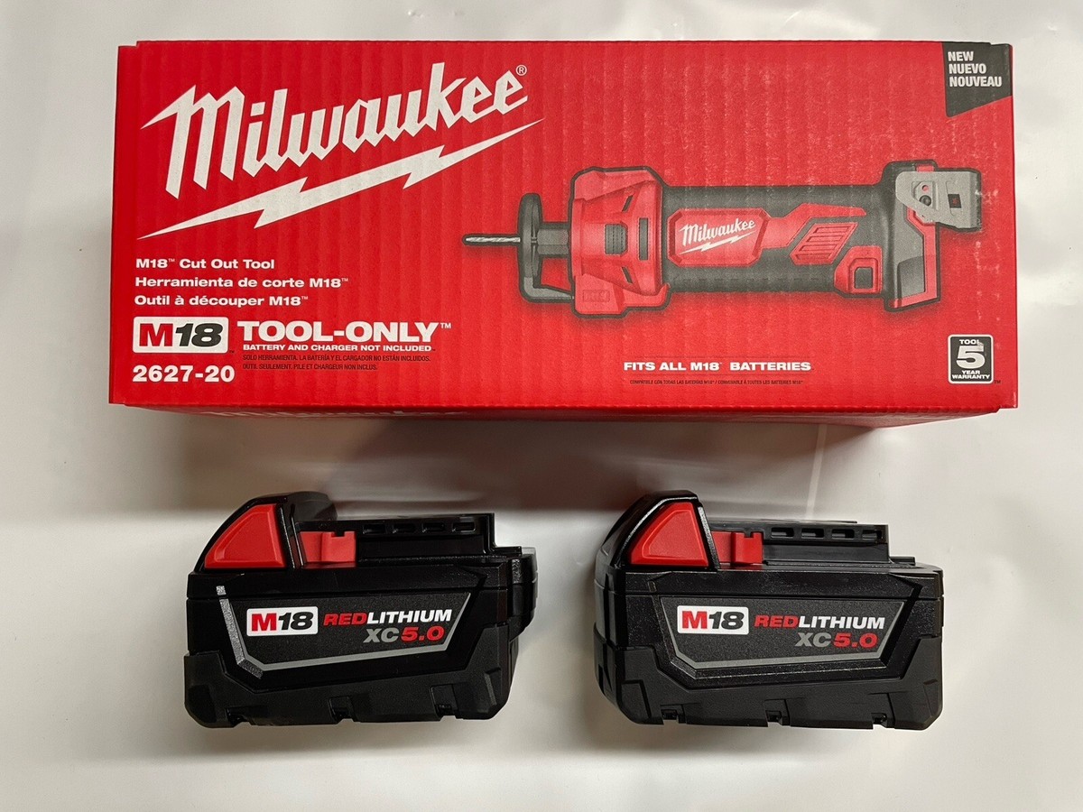 Milwaukee 2627-20 M18 Drywall Cut Out Tool w 2- 5 Amp Batteries