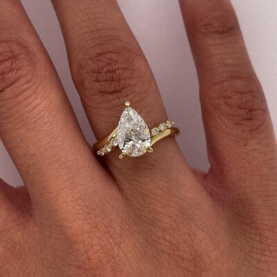 Bypass Moissanite Wedding Ring Timeless Pear Cut With Accents Engagement Ring