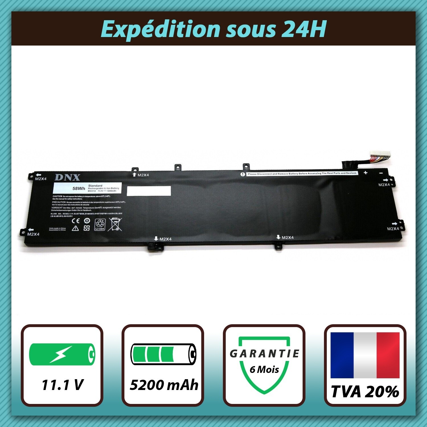 Batterie 6GTPY 11.1V pour Dell Precision M5520 et M5530 Li-ion haute densité