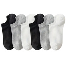 NEW No Show Socks Women's Ankle Low Cut Liner Invisible 6 Pairs Black White Gray