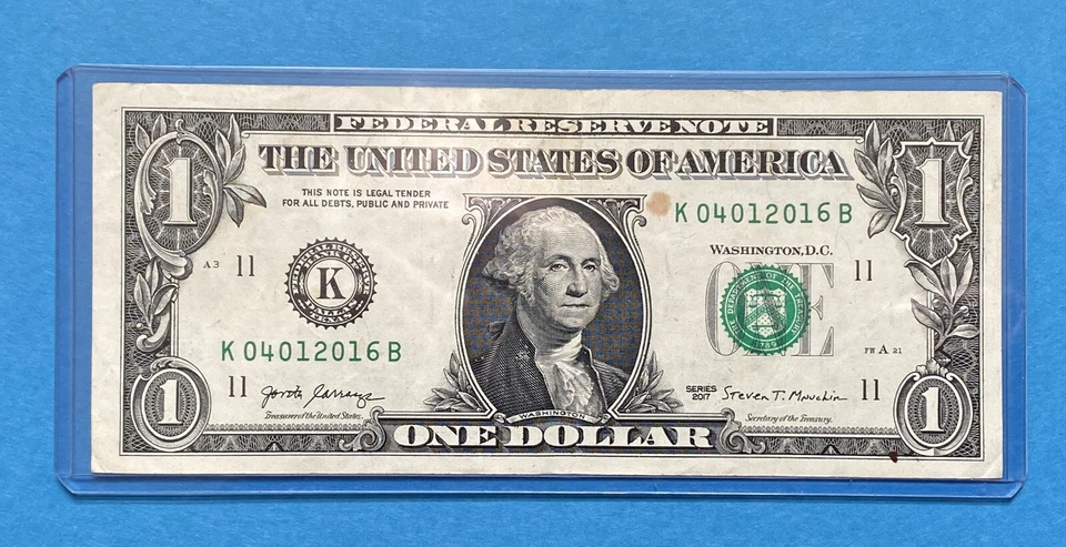 April 1, 2016  $1 One Dollar Bill Fancy Serial Number  Birthday Note, - Image 4 of 4