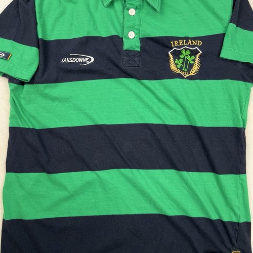 LANSDOWNE Ireland Poloshirt Herren Large Kurzarm Rugby gestreift marine grün - Bild 11 von 23