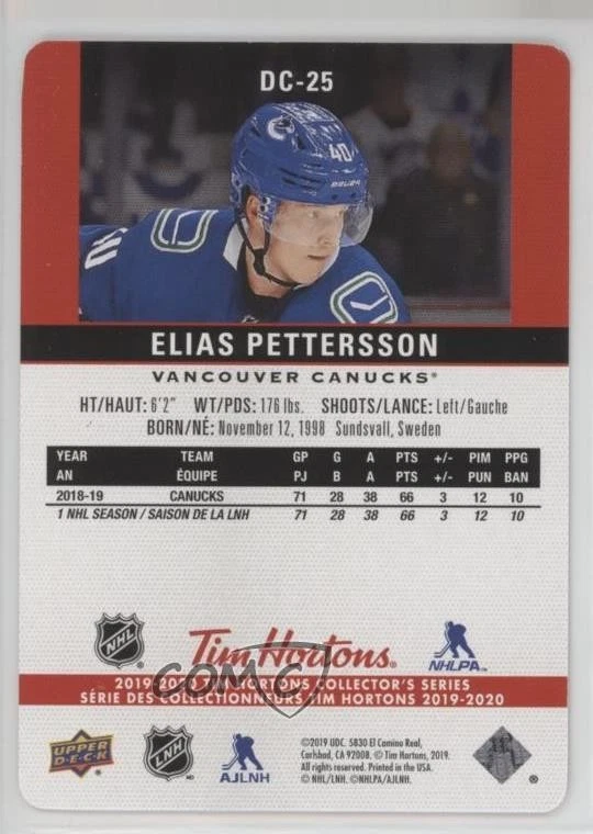 2019 Upper Deck Tim Hortons Collector's Series Red Base Variant Elias Pettersson - Image 2 of 2