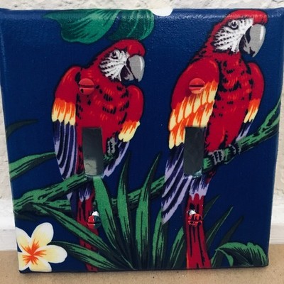 CUTE TROPICAL MACAWS HANDMADE SWITCHPLATE & OUTLET COVERS MIDNIGHT BLUE MID SIZE