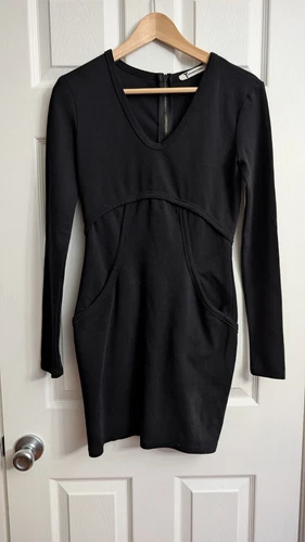 ALEXANDER WANG ABITO NERO MANICA LUNGA BODYCON MAGLIA Taglia S