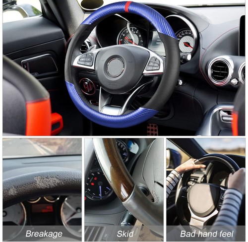 Steering Wheel Cover, Carbon Fiber Breathable Microfiber Leather with Non - Picture 2 of 4