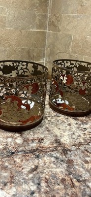 Bath & Body Works 3-Wick Candle Holder FOXES enameled gold Wood Base