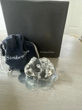 1986 STEUBEN CRYSTAL 'PUPPY LOVE' HAND COOLER FIGURINE PAPERWEIGHT RETAIL $275