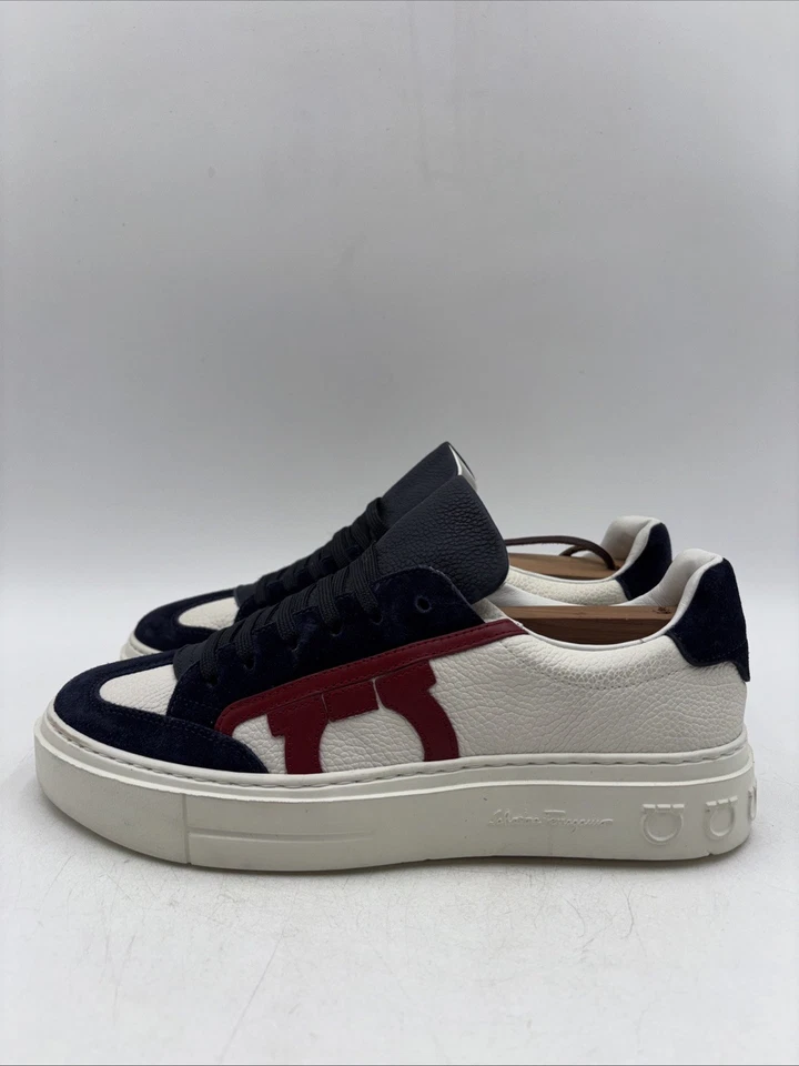 Salvatore Ferragamo Borg 低帮男式运动鞋时尚 Gancio 海军蓝 6 M 码 — 第 3/4 张图片