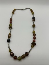 Earth Tone Glass Beads And Silver Tone Beaded Necklace 22  