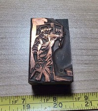 Vintage Letterpress Printing Block Ice Block Delivery Man Wearing Overalls