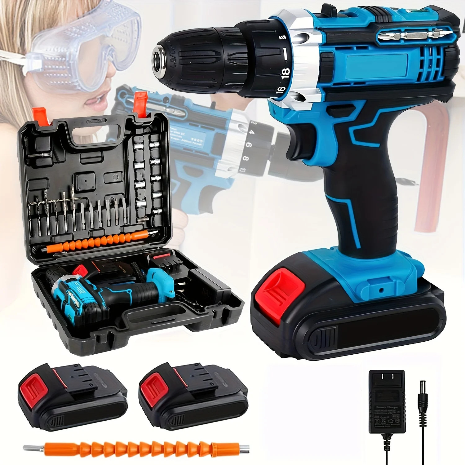 Perceuse sans fil 21V avec kit de 23 accessoires pour le bricolage maison