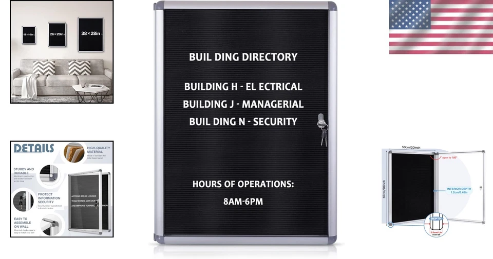 Lockable Felt Message Board with Aluminum Frame - 26x20 Inches for Secure Dis... - Image 2 of 4