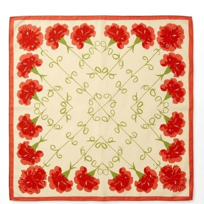 Vera Vintage Pure Silk Hand-Rolled Hem Carnation Scarf Luxury Designer Floral