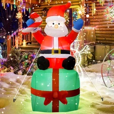 6FT Christmas Inflatables Santa on top of a Gift 2025 NEW LED Outdoor Decoration