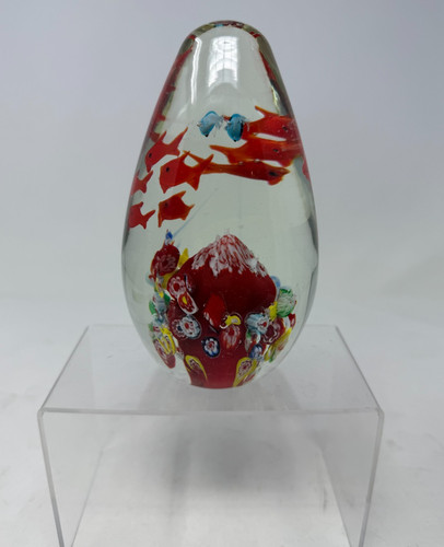 Murano Style Art Glass Aquarium Fish Paperweight Sculpture Millefiori Coral 6”