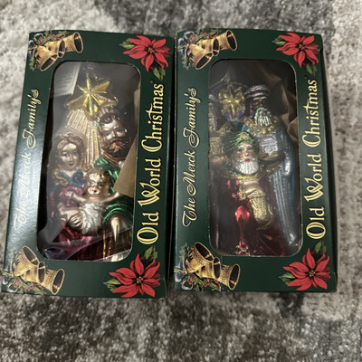 Vtg Merck Family Old World Christmas Blown Glass Nativity And 3 Wisemen Set Of 2