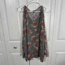 Signature Studio Gray Floral Long Sleeve Cold Shoulder Blouse Women’s Size 3XL