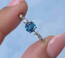 London Blue Topaz, White Topaz Ring / 925 Sterling Silver / Rhodium vermeil /