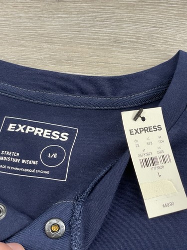Express NWT Mens Large Stretch Navy Blue Long Sleeve Henley Shirt - Picture 4 of 7