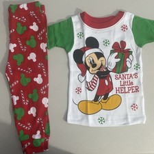 Disney Mickey Mouse "Santa's Little Helper" Holiday Pajamas Set Kids Sz 2T
