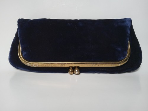 Bolso de Mano Vintage JR Azul Marino Terciopelo Plegable Kisslock - Imagen 11 de 20