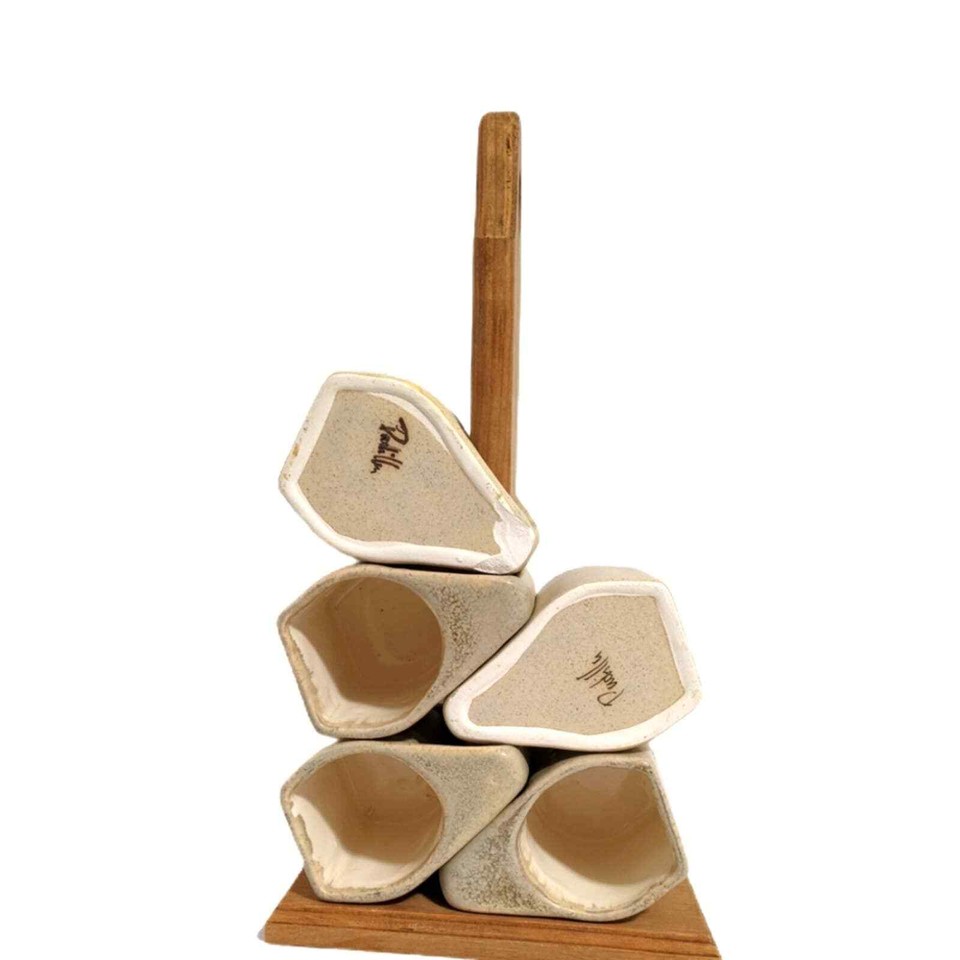 Vintage Rodolfo Padilla Stoneware Mugs Set (5) Tree Stand Drip Tan