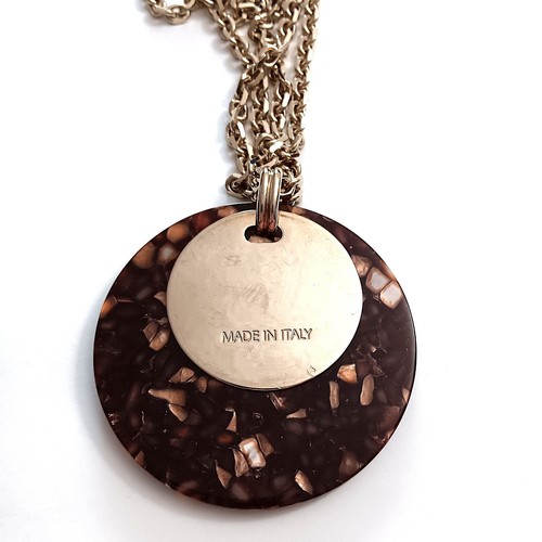 ESCADA Ciondolo Tondo Tartaruga Lucite Oversize Italia con Collana Tono Oro - Foto 2 di 5