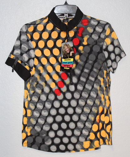 NEW Jamie Sadock Golf Short Sleeve Gray and Yellow Polka Dot Athletic Top SMALL