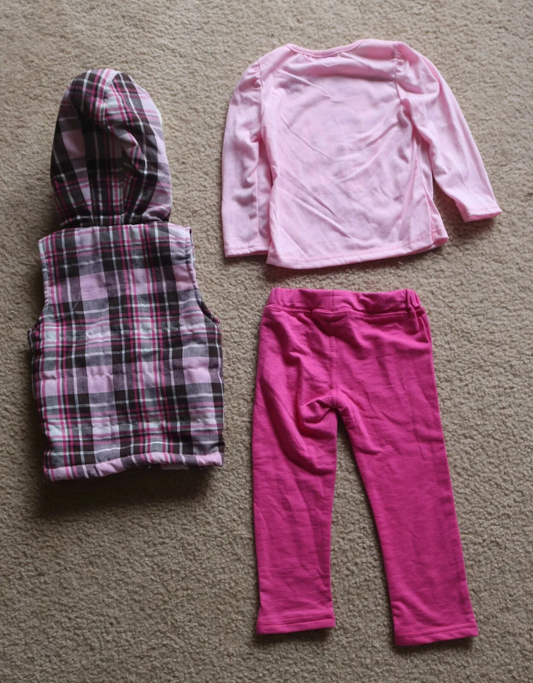 Conjunto de 3 - Chaleco y camisa y pantalón rosa Young Hearts niña 100 % algodón talla 3T Foto 2 de 4