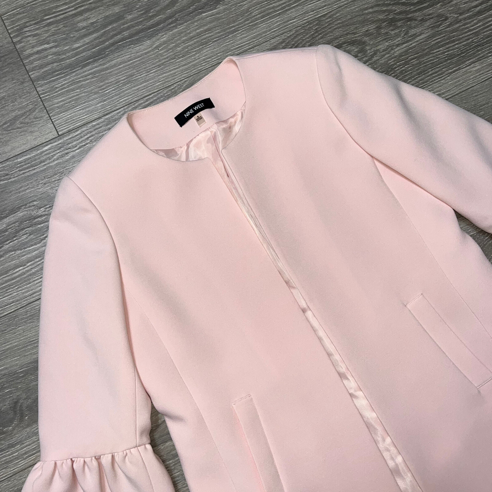 Nine West 3/4 Bell Sleeve Babydoll Longline Coat Jacket Light Pink y2k 6 S New