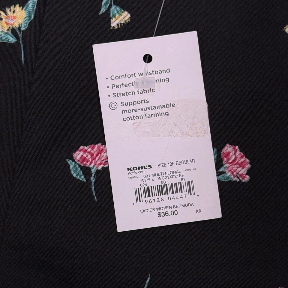 Bermudas Croft & Barrow para mujer 10 pequeñas negras florales tiro medio elásticas nuevas Foto 4 de 4