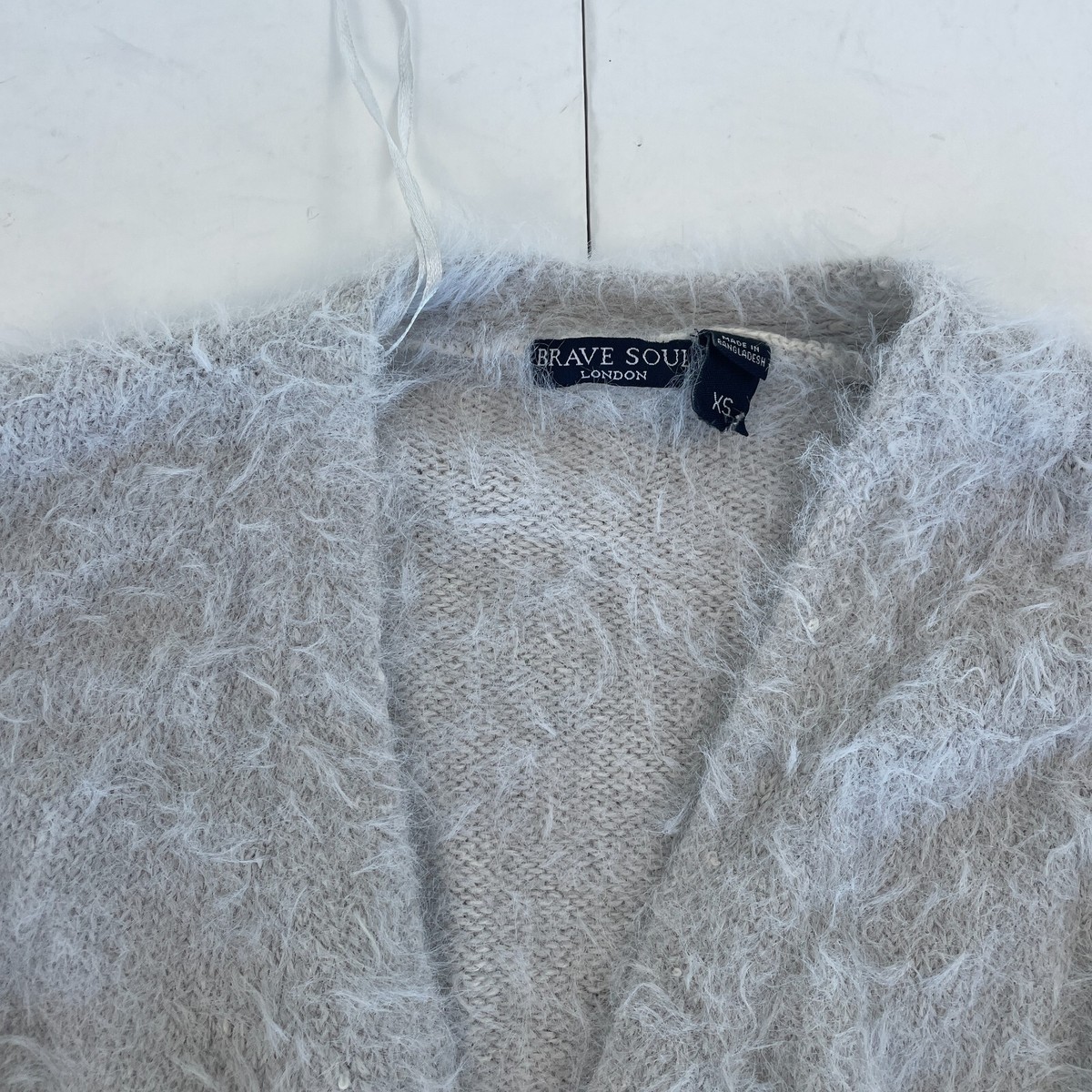 Brave Soul Cardigan Extra Small Grey Fluffy Open Front Jumper