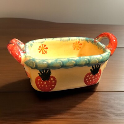 Italian Pottery  Handmade Strawberries Baker Ramekin Oil Bread Dipping