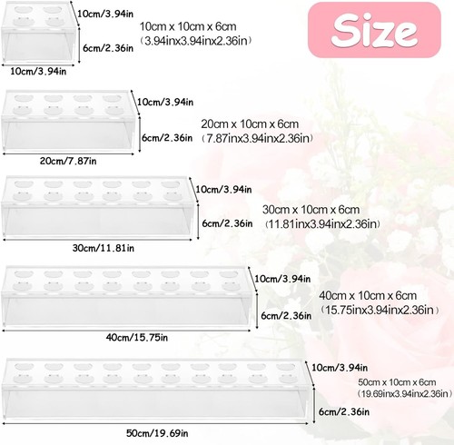 2pcs Acrylic Flower Vase Clear Long Rectangular 20 Holes Vase Home Decor - Picture 2 of 7