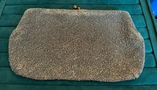 WALBORG Vintage 50s Beaded Silver Clutch Purse Handmade Belgium Rhinestone Clasp