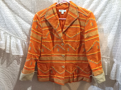 Coldwater Creek Pumpkin Color Aztec Southwest Design Lined Suit Coat ...
