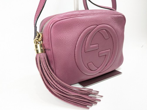 Gucci SOHO Crossbody Camera Shoulder Bag Purple Gold chain Leather Authentic - Picture 3 of 24