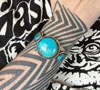 Vibrant Kingman blue, Signed & Stamped Vintage Sterling Silver Turquoise Cuff –