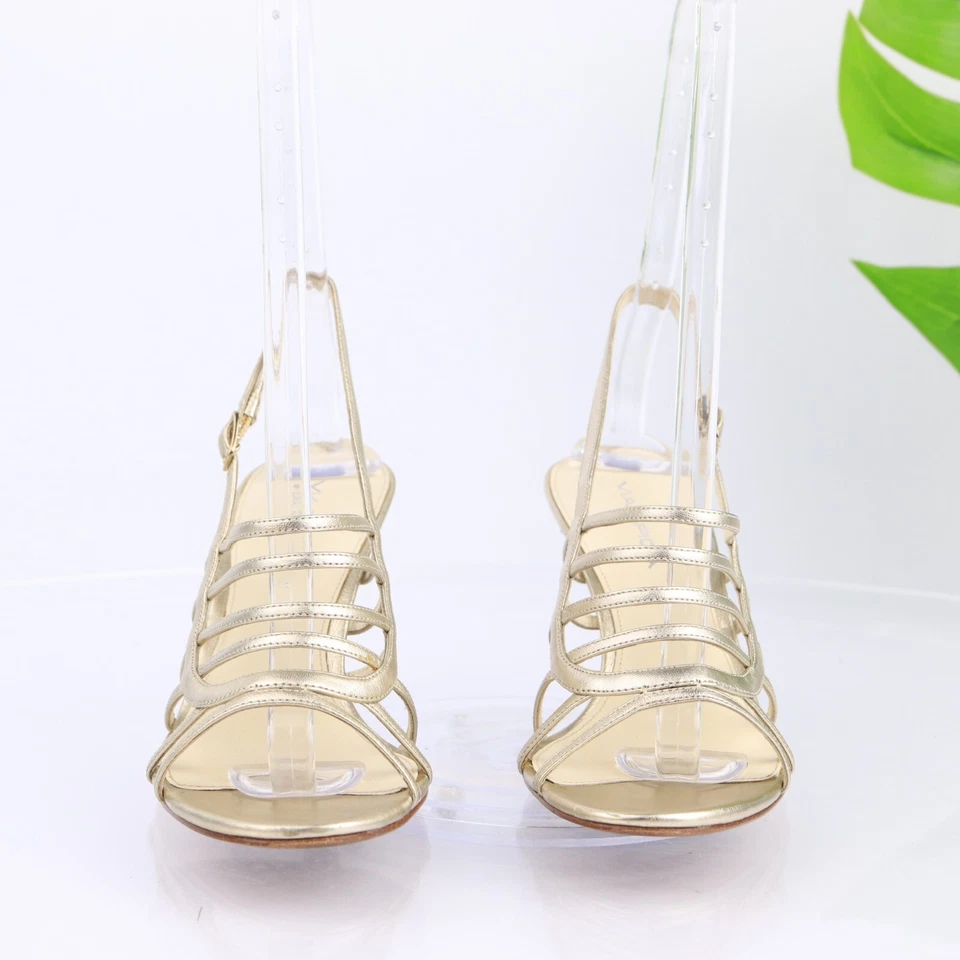 Via Spiga Women's Sandal Size 8 Strappy Gold Leather Slingback Heel Dress Shoe - Image 2 of 4