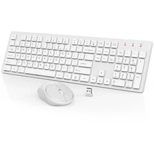 Wireless Keyboard Mouse Combo Full-Size 2.4GHz Silent USB PC Ivory White